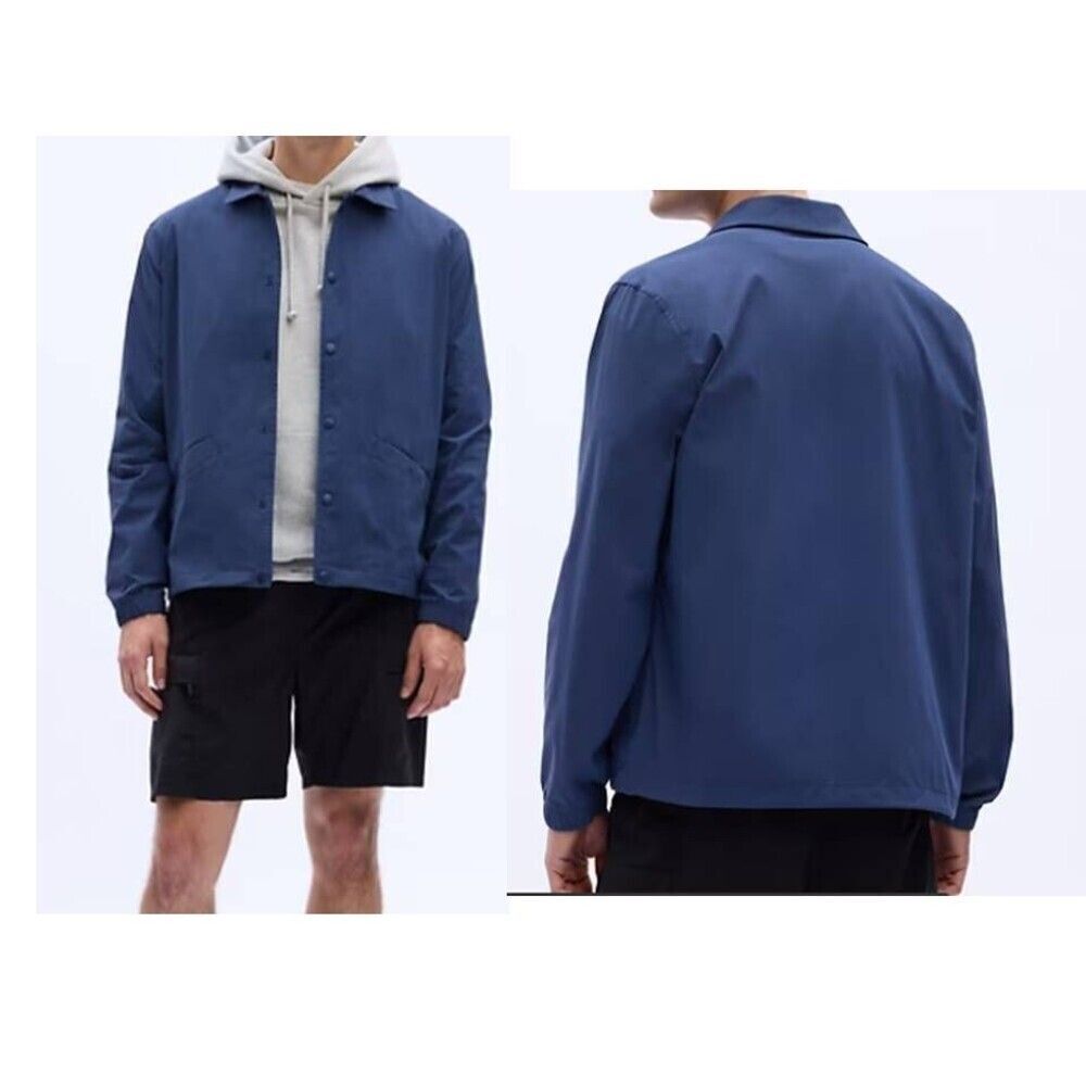 Gap Men's Coaches‎ Stretch Windbreaker Jacket Snap Button Front Winter Blue